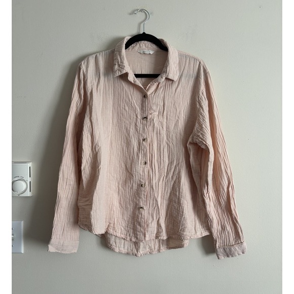 Sim and Sam Cotton Gauze Button Up Blouse Pink XL Casual Coastal Preppy - Picture 1 of 5